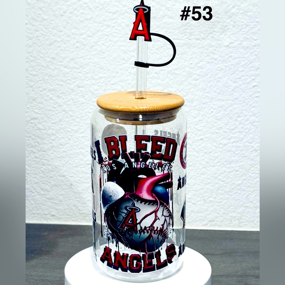 #53 set(2) Los Angels 
1.Glass Tumbler with Straw
1.cup wraps 16oz